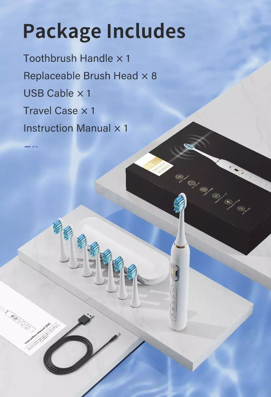 מברשת שיניים חשמלית מסוג USB נטענת IPX7 Sonic Adults לנסיעות