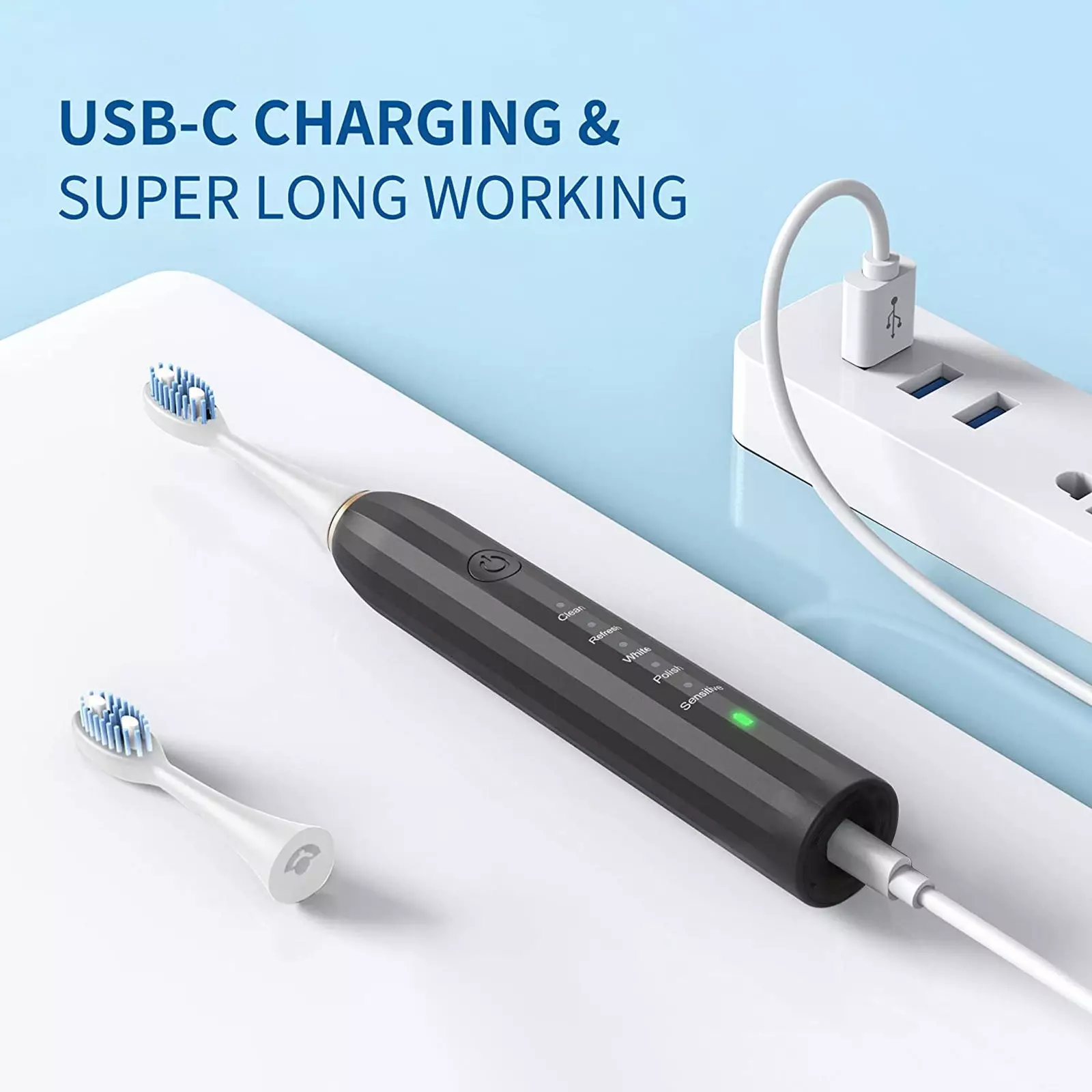 סוללה נטענת Usb Ultrasonic Ipx7 מברשת שיניים חשמלית למבוגרים עמידה למים