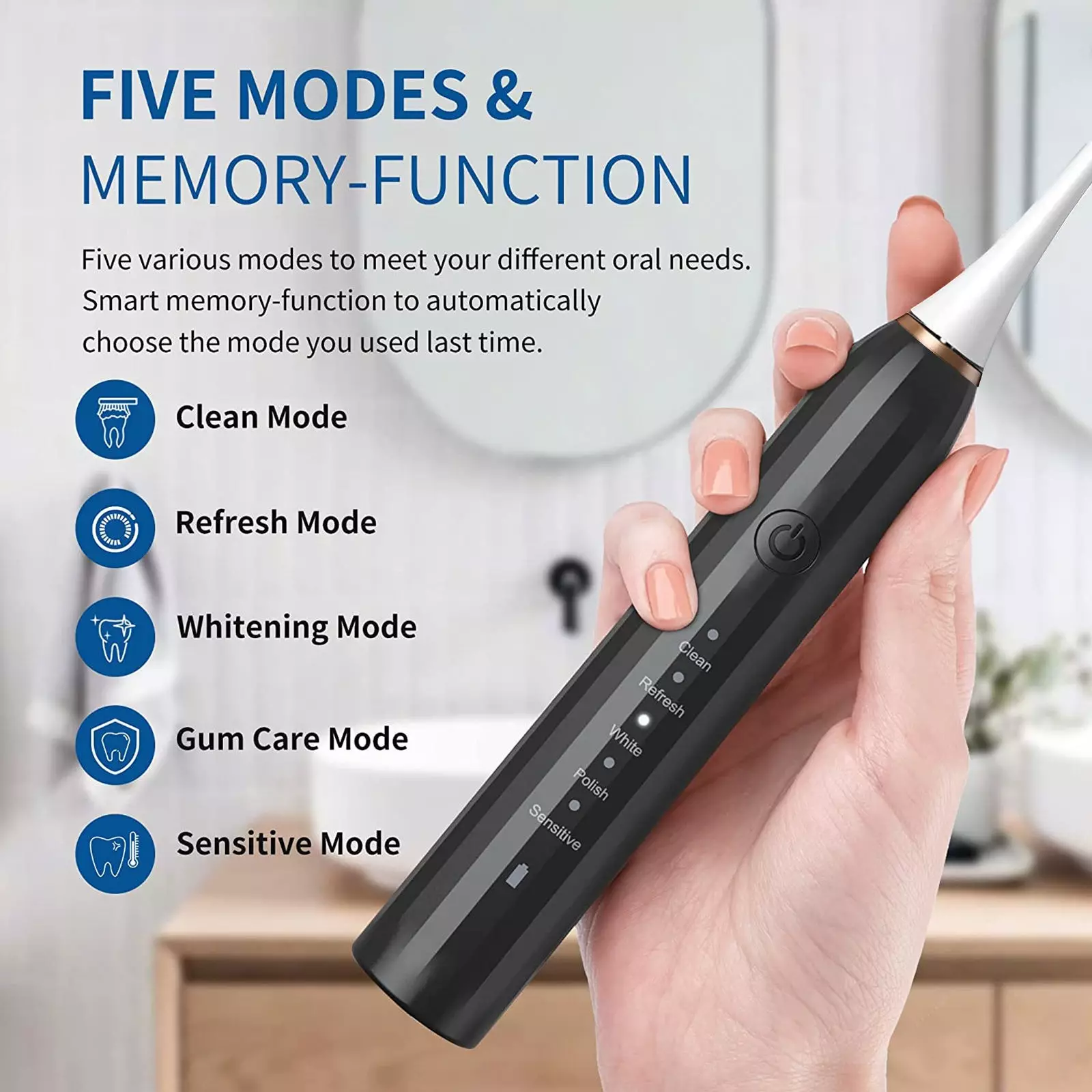 סוללה נטענת Usb Ultrasonic Ipx7 מברשת שיניים חשמלית למבוגרים עמידה למים